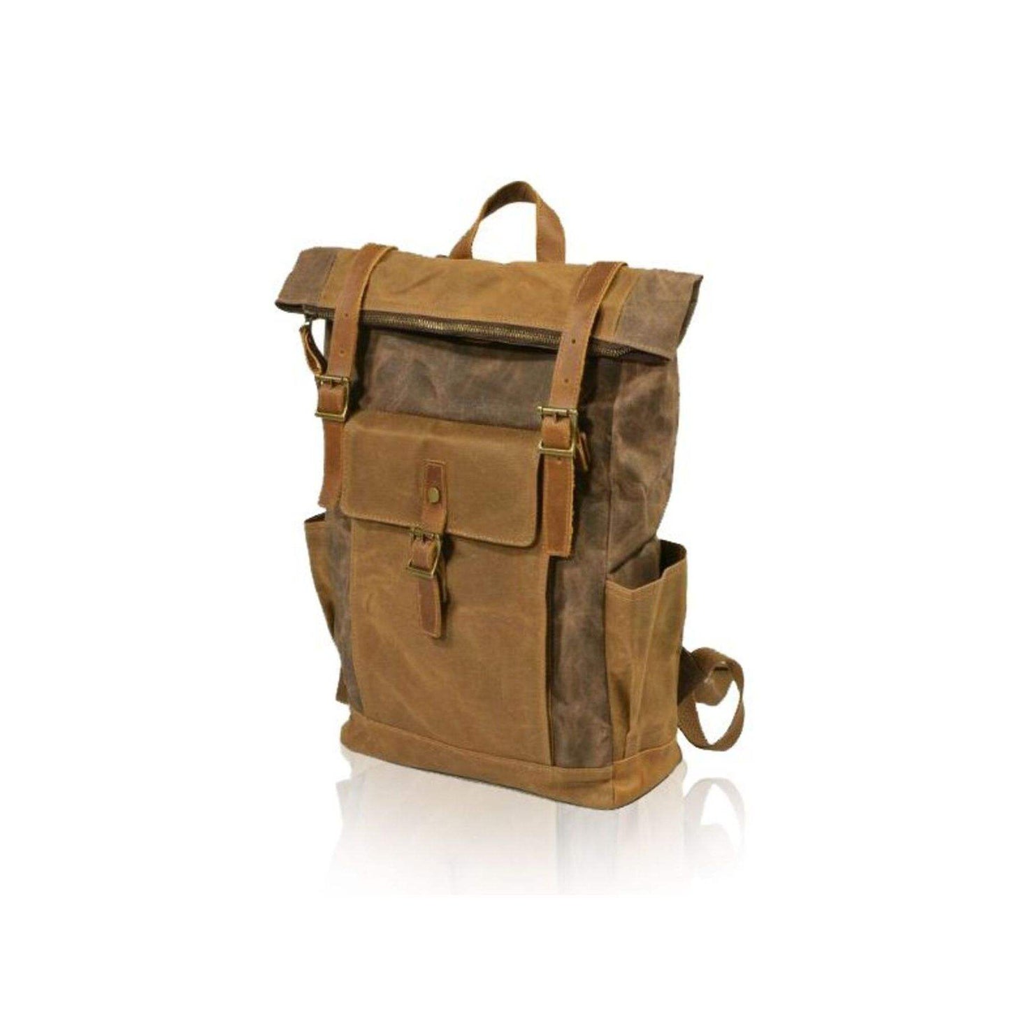 Vintage Waxed Canvas Leather Roll Top Canvas Backpack