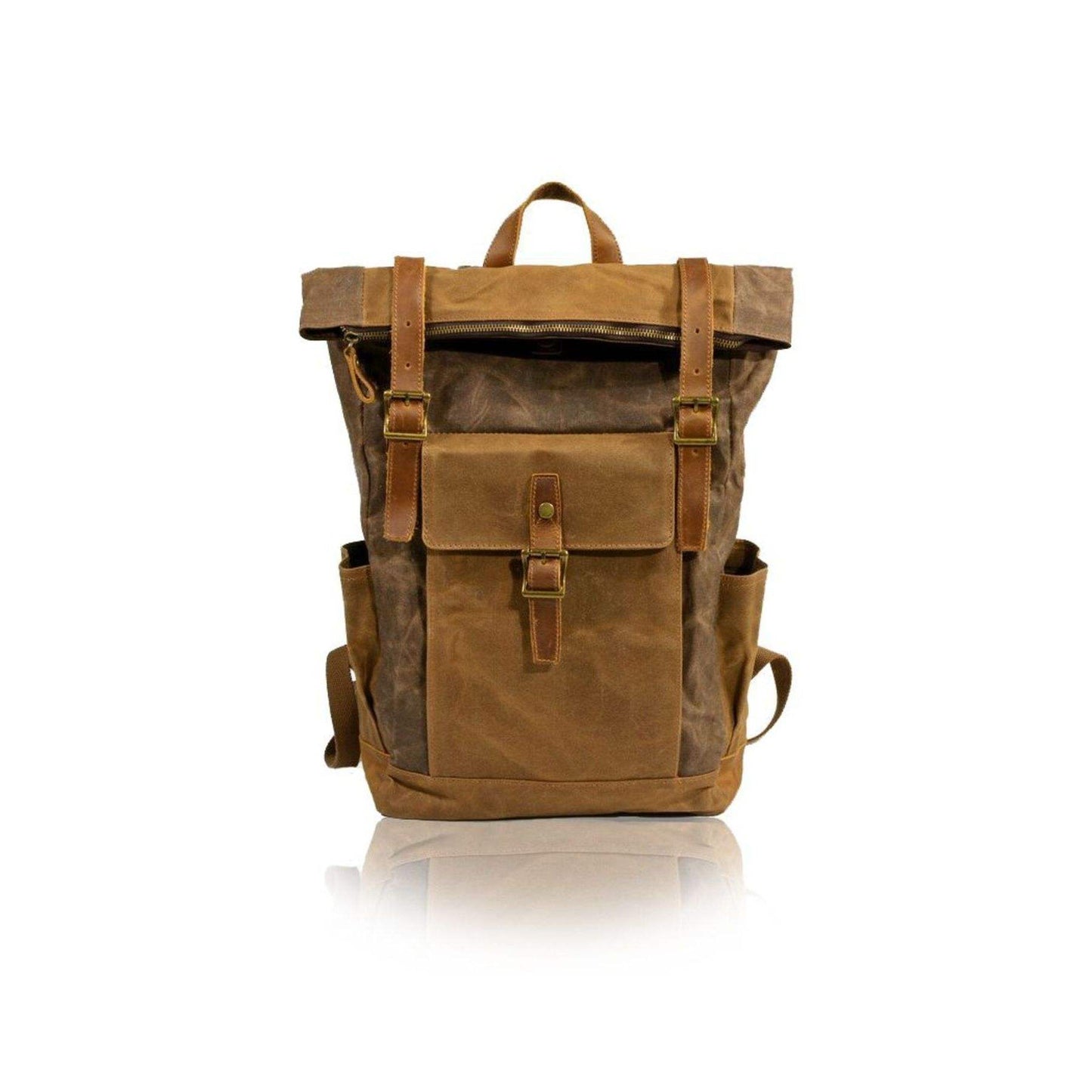 Vintage Waxed Canvas Leather Roll Top Canvas Backpack