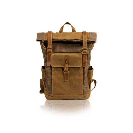 Vintage Waxed Canvas Leather Roll Top Canvas Backpack
