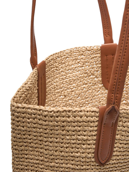 Matte Raffia Textured Straw Bucket Tote Bag