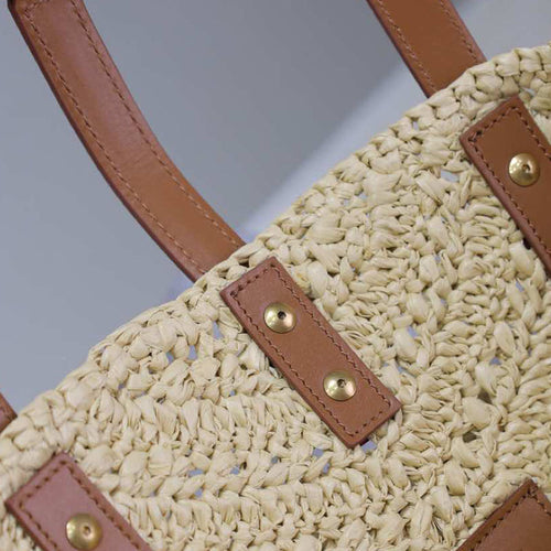 Open Top Woven Raffia Straw Tote Bag