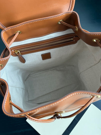 Full Leather Drawstring Flap Leather Backpack