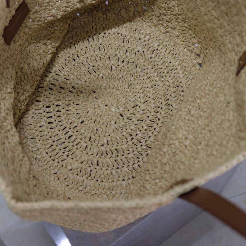 Open Top Woven Raffia Straw Tote Bag