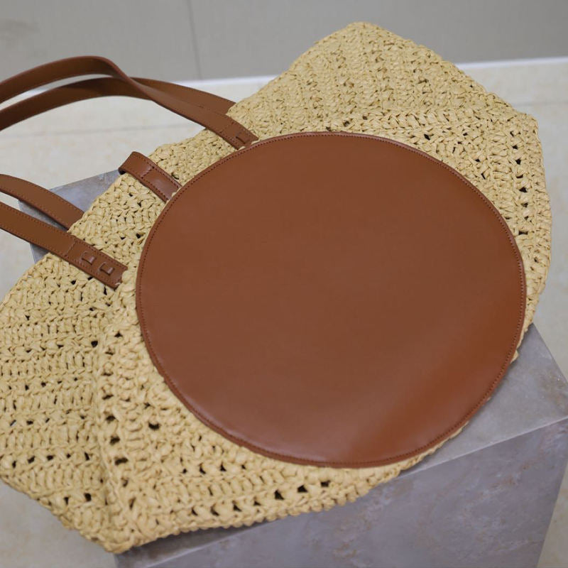 Open Top Woven Raffia Straw Tote Bag