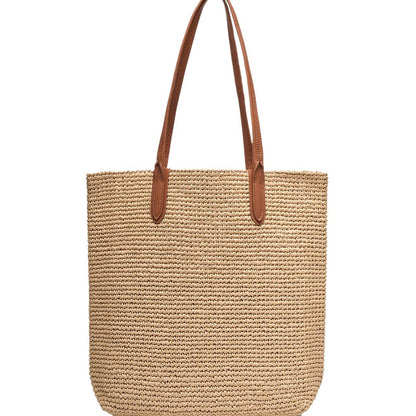 Matte Raffia Textured Straw Bucket Tote Bag