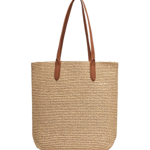 Matte Raffia Textured Straw Bucket Tote Bag
