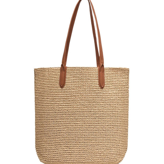 Matte Raffia Textured Straw Bucket Tote Bag