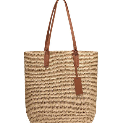 Matte Raffia Textured Straw Bucket Tote Bag