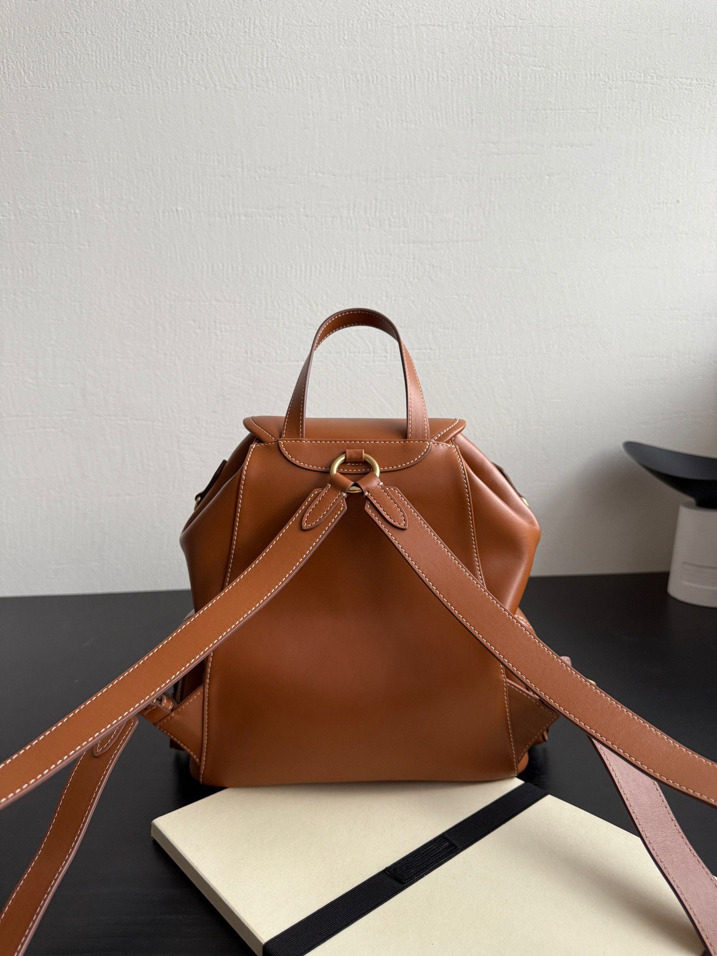 Full Leather Drawstring Flap Leather Backpack
